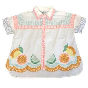 Reiss‎ Top Citrus Embroidered Resort Kids 11-12 Fruit Eyelet Scalloped White